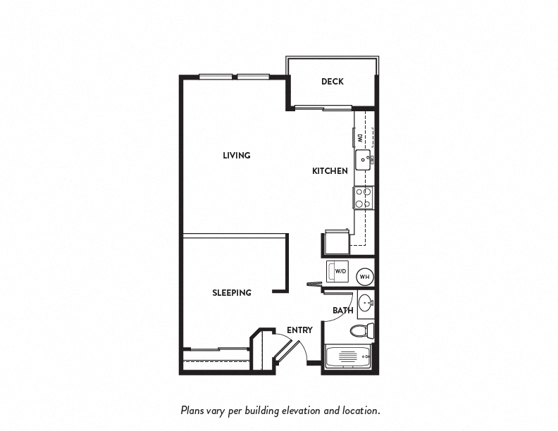 Floor plan for studio, 1 bath, 600 sqft